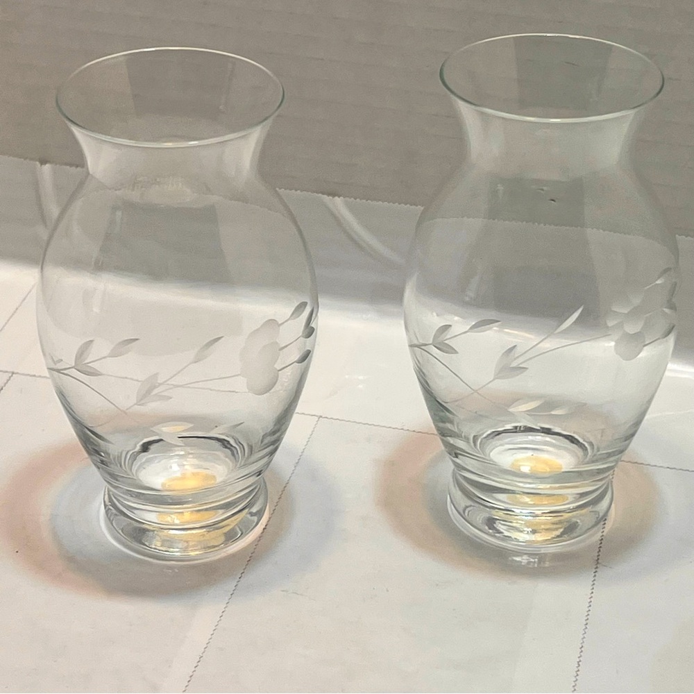 Vintage Pair Princess House Vases ca. 1970 5” H X 2.75” W Heritage Etched